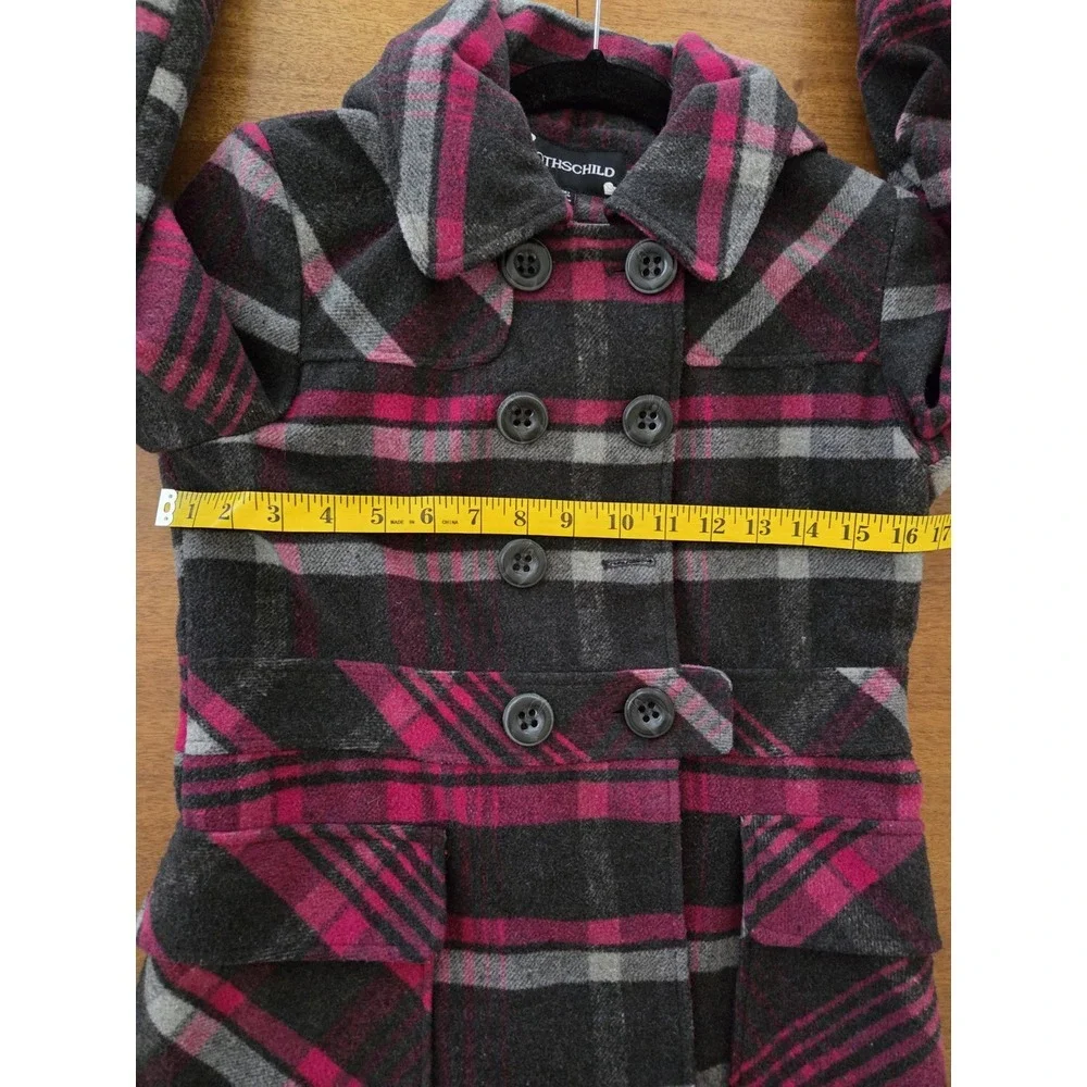 Rothschild Peacoat Plaid‎ 14/16 Black And Pink Double Breasted